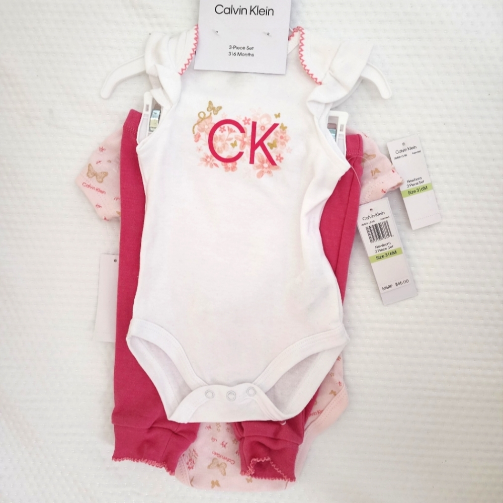 NWT Calvin Klein 3 Piece Baby Girl Set